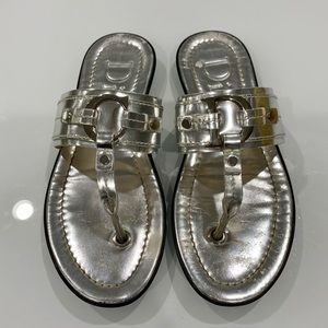 Authentic Dior Metallic Silver Leather Sandals